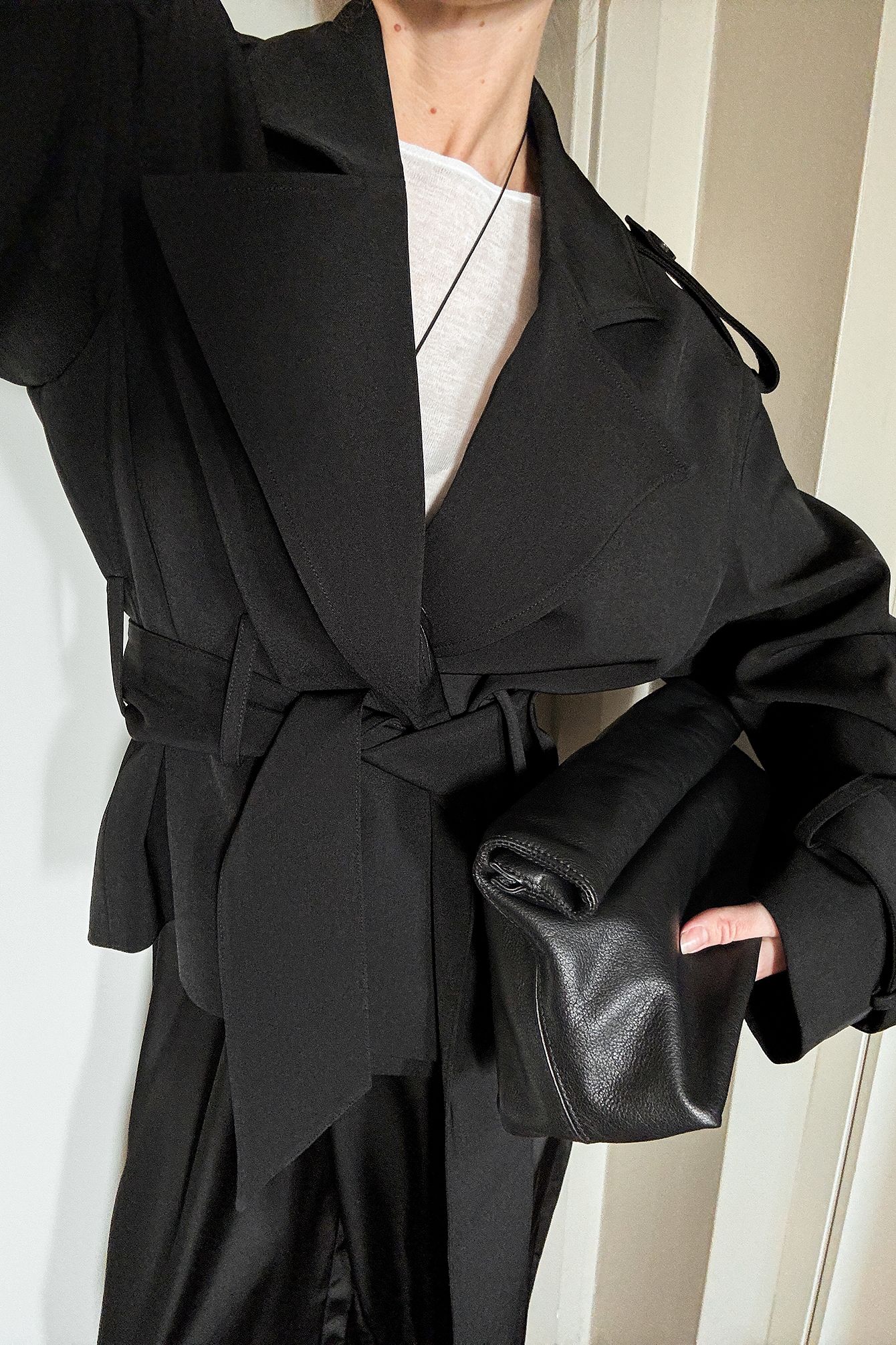 Black Mjuk trenchcoat med bälte