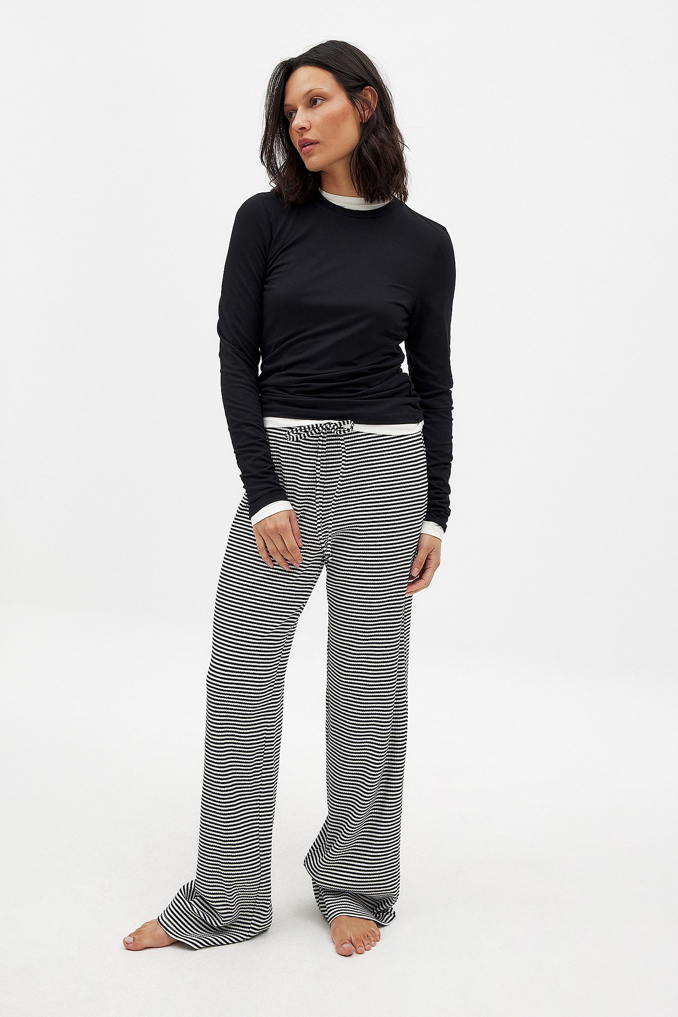 White/Black stripe Gestreepte geribde broek
