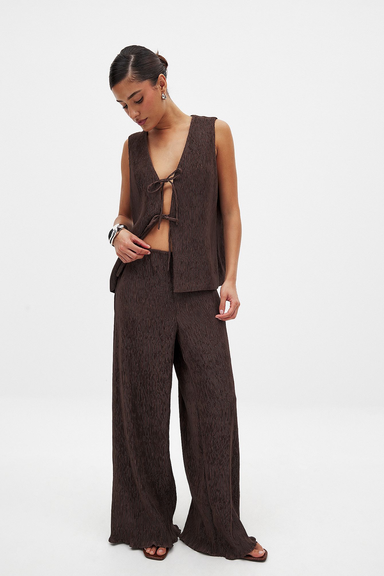 Brown Pantalon structuré à taille mi-haute