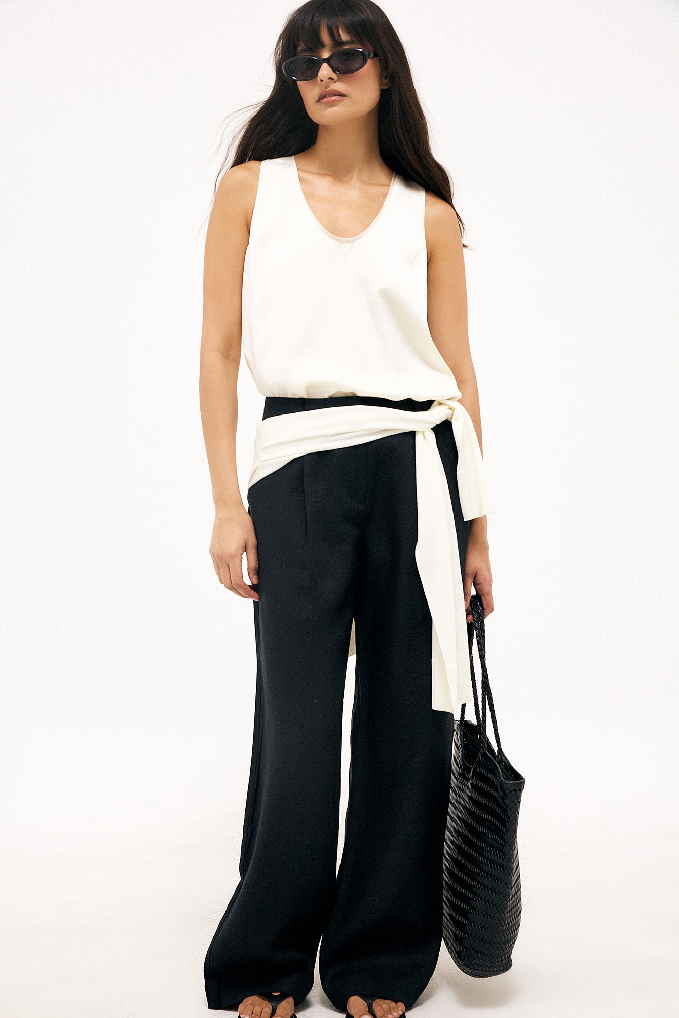 Black Pantalon large ajusté en lin