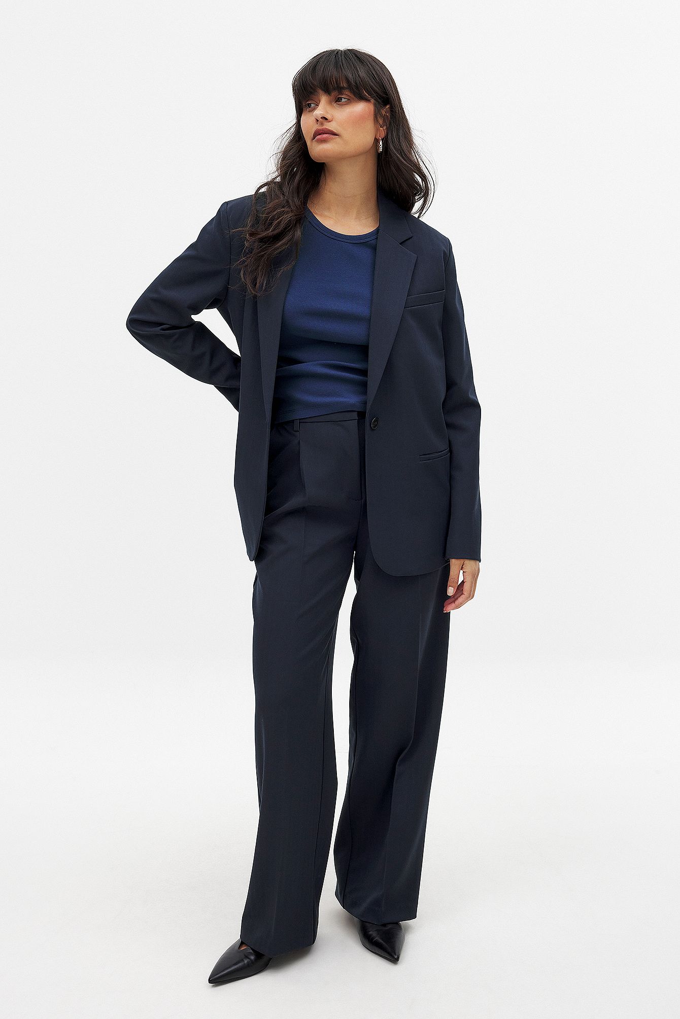 Navy Zwaar kostuumbroek met hoge taille