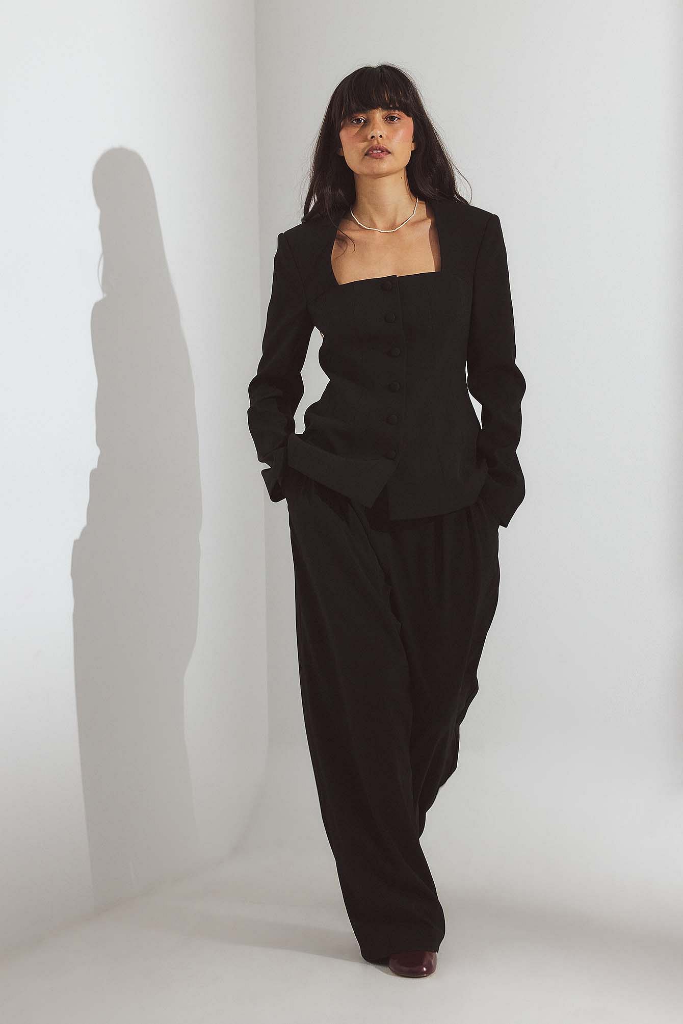 Black Pantalon de tailleur large à taille haute