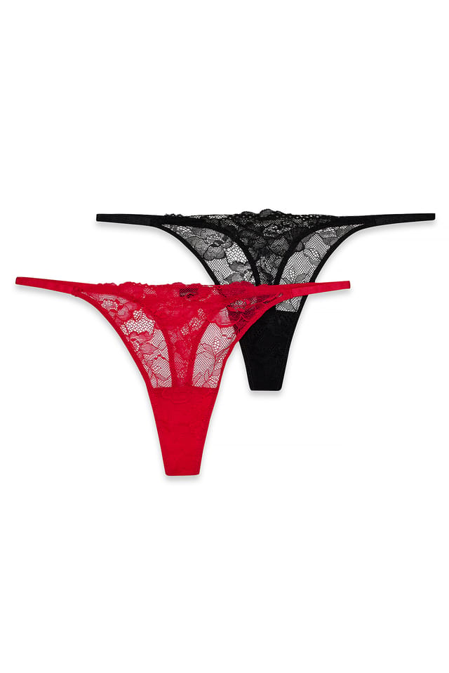 Black/Red 2er-Pack Tangas