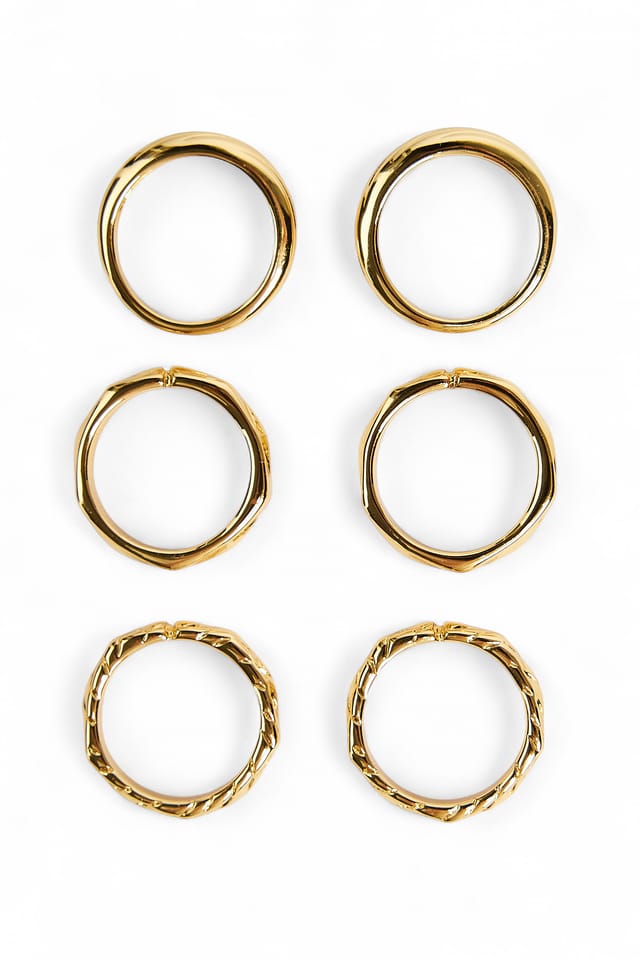 Gold Lot de 6 bagues plaquées or à motifs mixtes