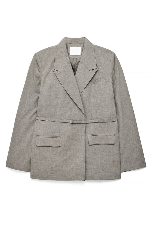 Greige Regular-Blazer mit Gürtel