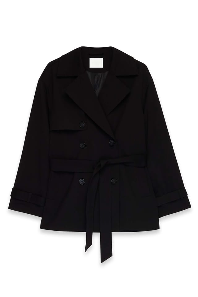 Black Kurzer Trenchcoat mit Gürtel
