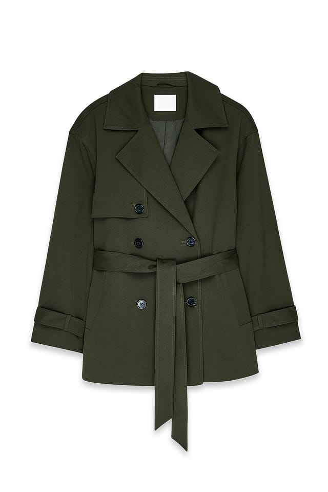 Khaki Kurzer Trenchcoat mit Gürtel