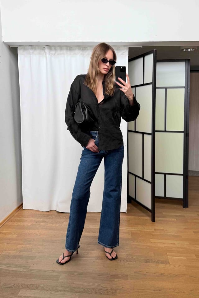 Dark Blue Bridge High Waist Flared Jeans