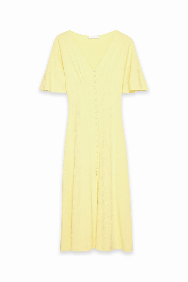 Light Yellow Robe mi-longue boutonnée