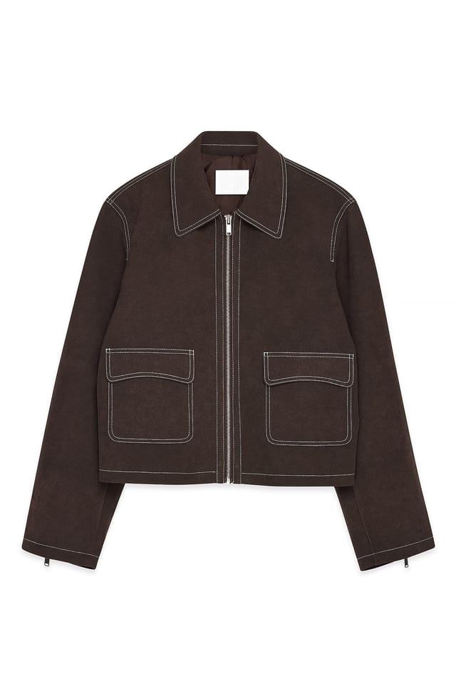 Brown Jacke aus Kunst-Wildleder mit Kontrastnaht
