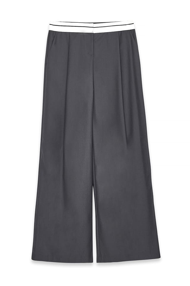 Grey Detailed Low Waist Wide Leg Pants