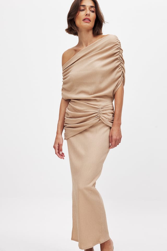 Beige Draperad midiklänning