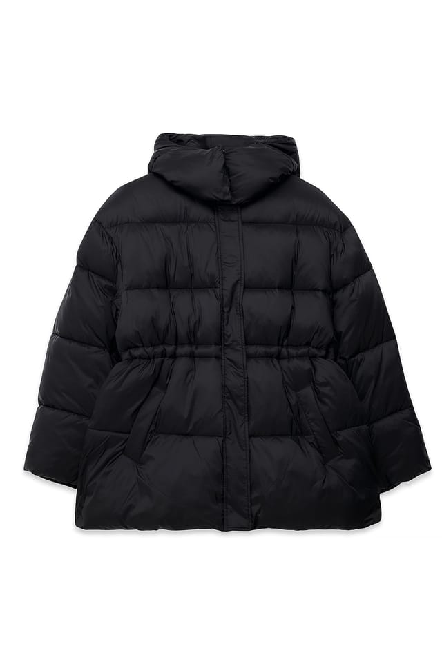 Black gefütterte Jacke mit Kordelzug