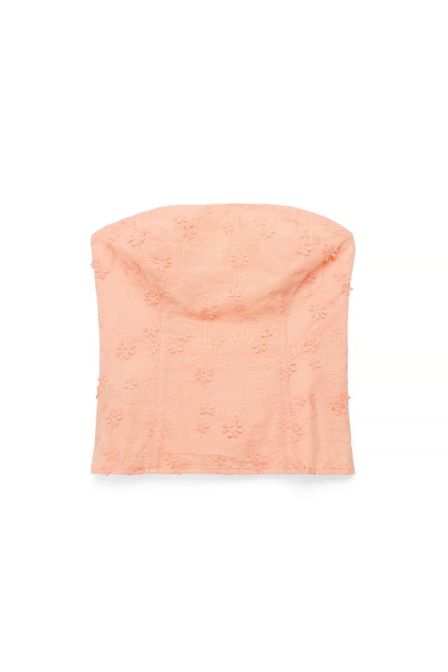 Peach Bandeau-top med broderi