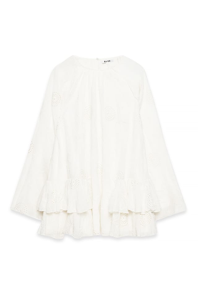 White Embroidered Volume Mini Dress