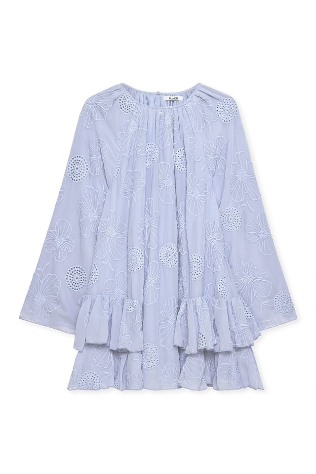 Blue Embroidered Volume Mini Dress