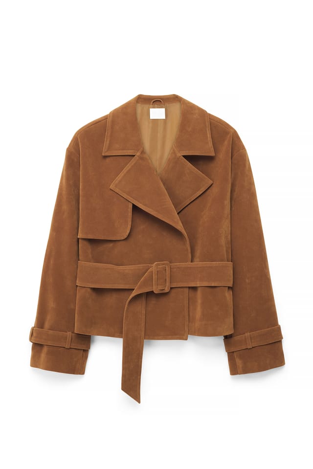 Caramel Kort trenchcoat i fuskmocka
