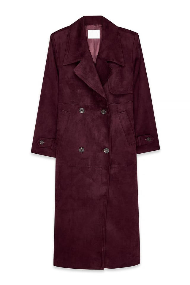 Burgundy Trenchcoat aus Wildlederimitat in Übergröße