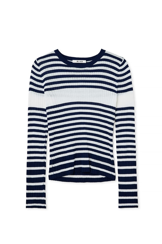 Navy/White Fein gestrickter, gestreifter Pullover