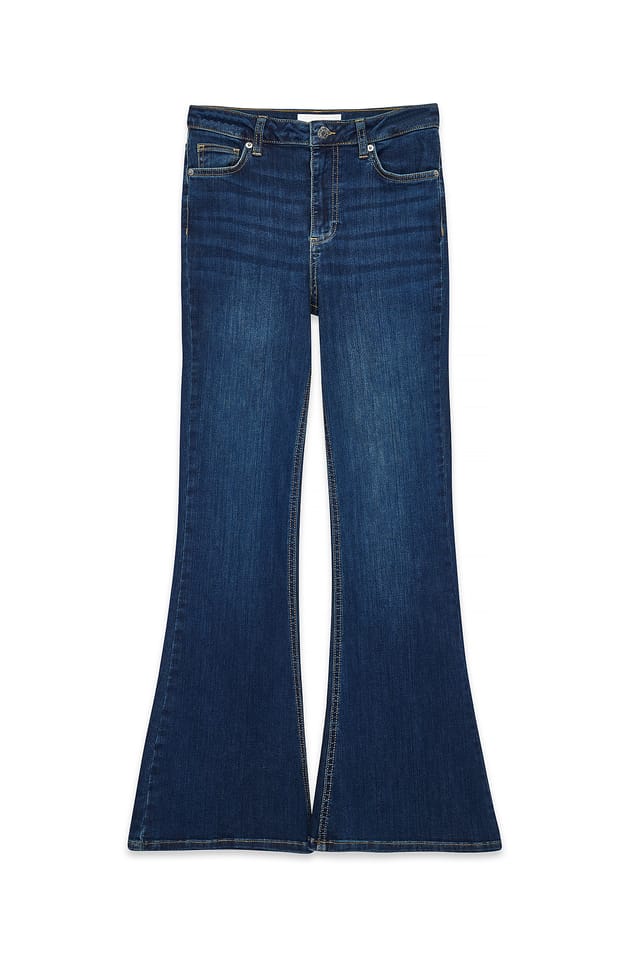 Dark Blue Flared High Waist Stretch Jeans