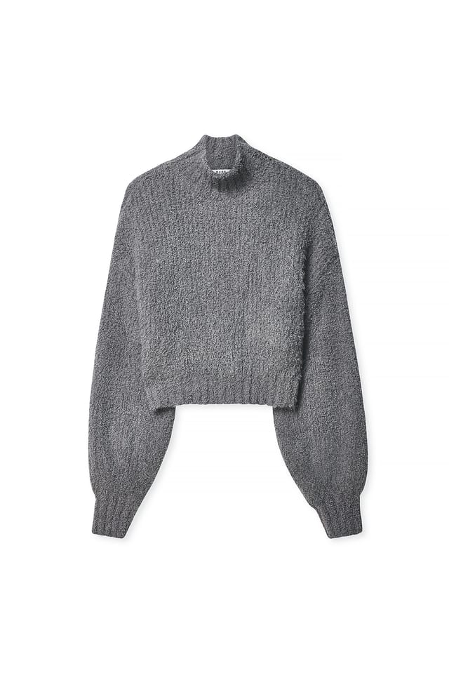 Grey Flauschiger Strickpullover mit Rollkragen