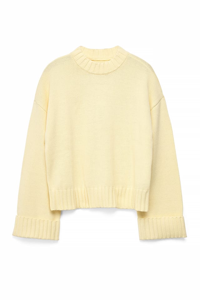 Yellow Stickad tröja med vikta ärmar