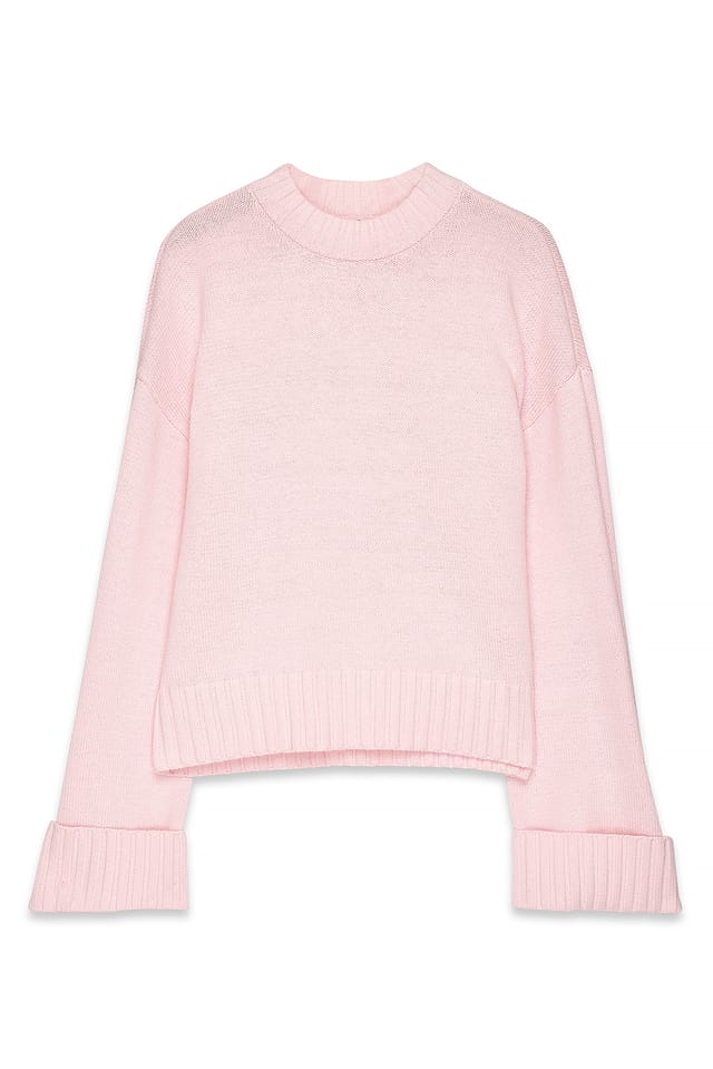 Light Pink Stickad tröja med vikta ärmar