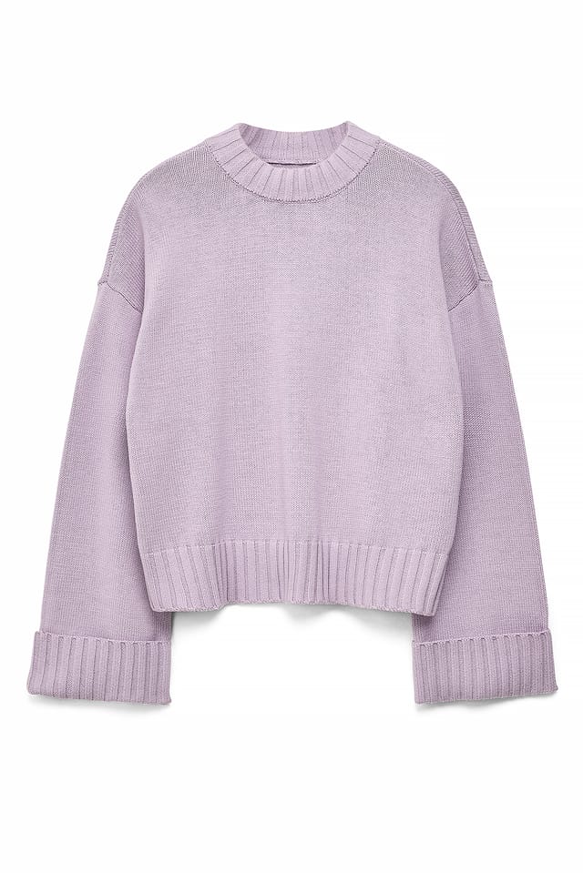 Lilac Stickad tröja med vikta ärmar