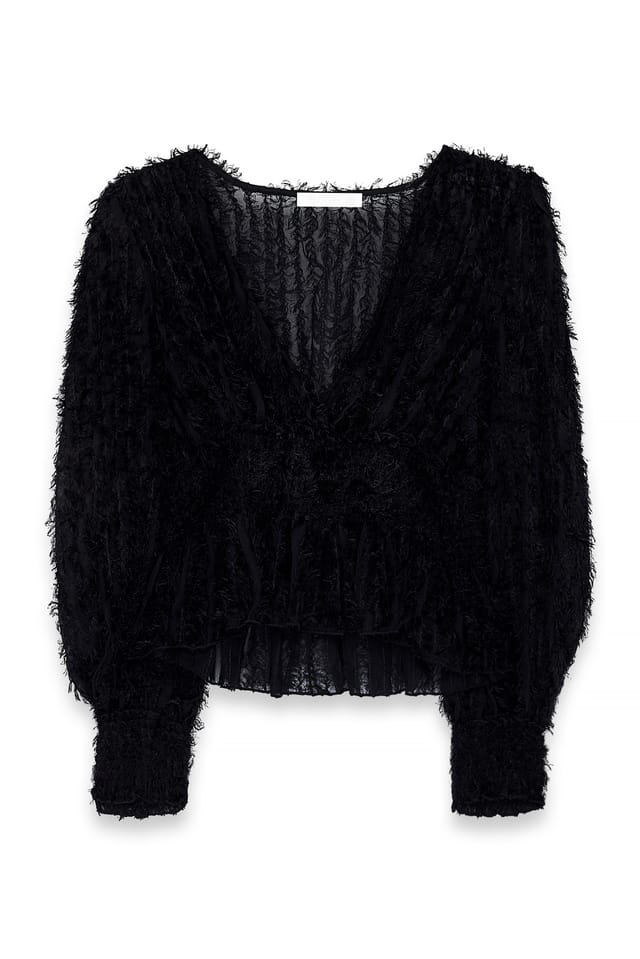 Black Fringe Smock LS Blouse