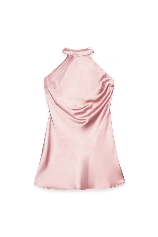 Pink Minikleid aus gehämmertem Satin mit Schnürung am Rücken