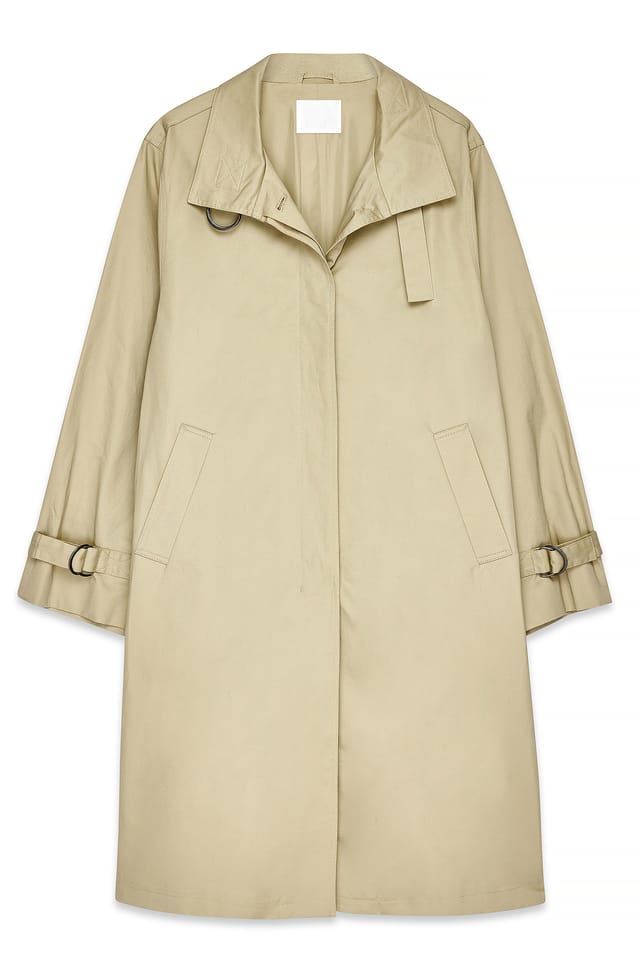 Beige High Neck Oversized Long Trenchcoat