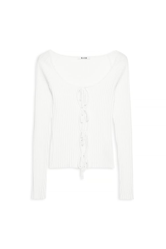 Offwhite Strickjacke mit Schnürung