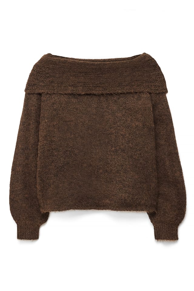 Brown schulterfreier Strickpullover