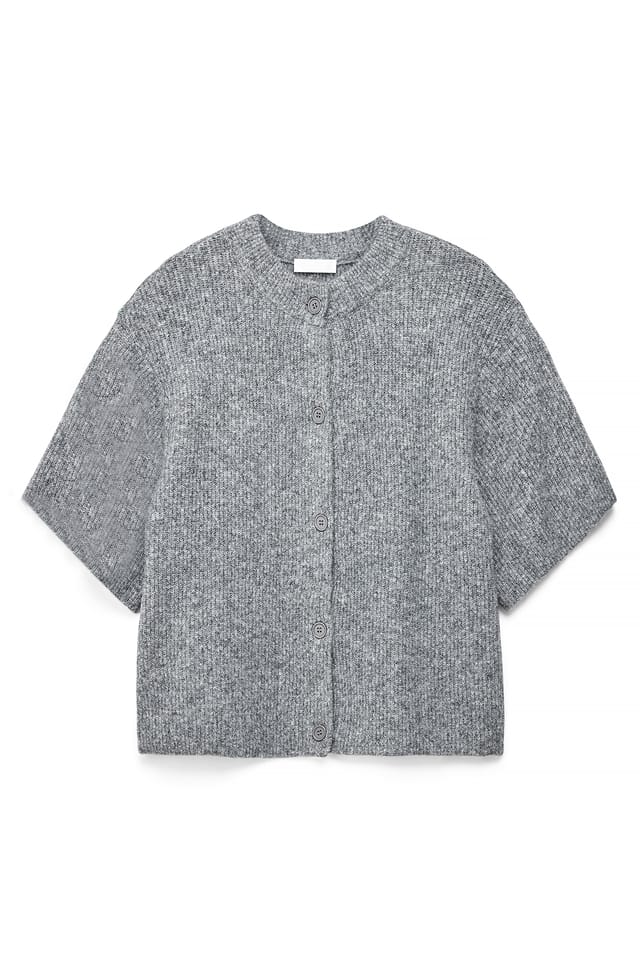 Grey Melange kurzärmeliger Strick-Cardigan