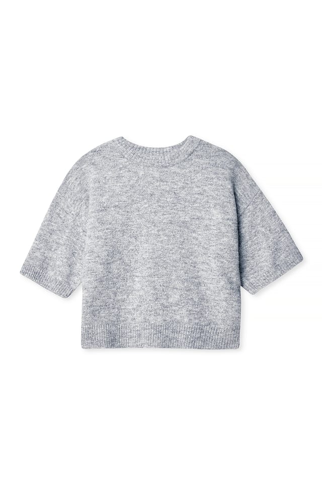 Grey Knitted Short Sleeve Sweater