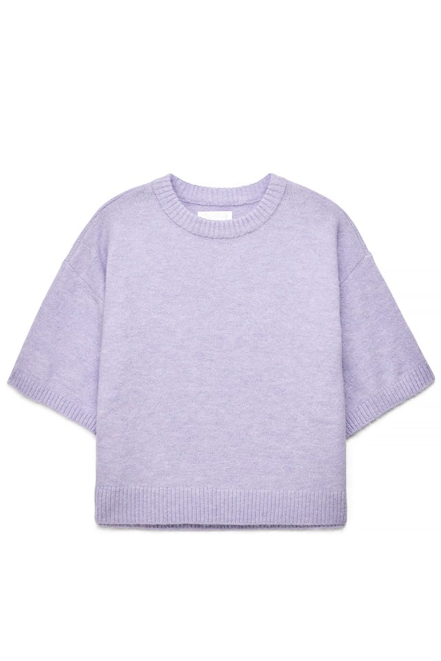 Lavender Kurzärmeliger Strickpullover