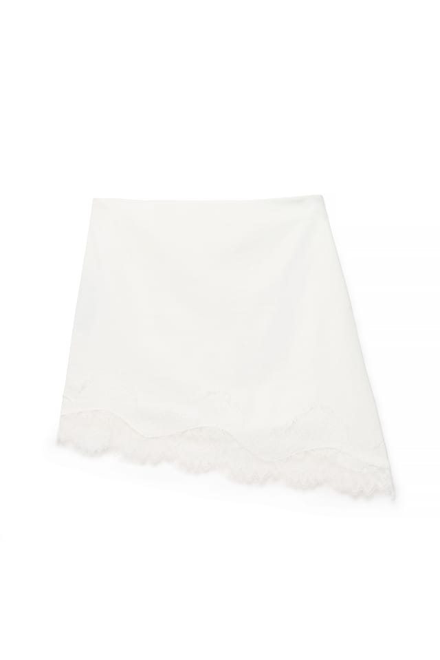 White Minikjol i linneblandning med spetsdetaljer