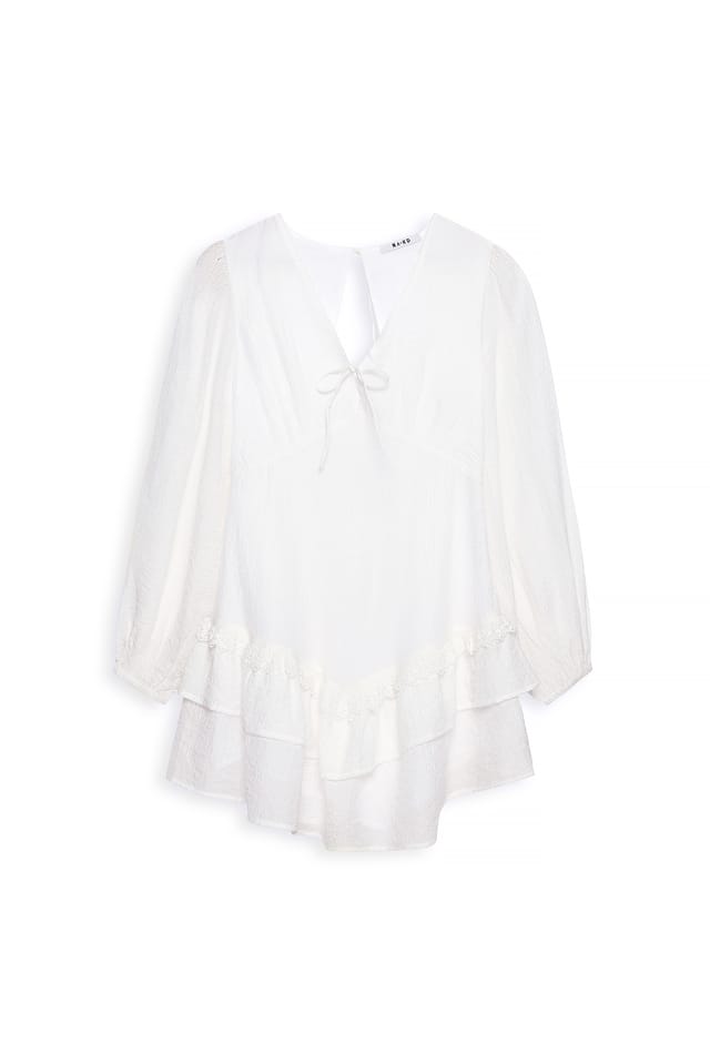 Cream Lace Trim Ruffle Mini Dress