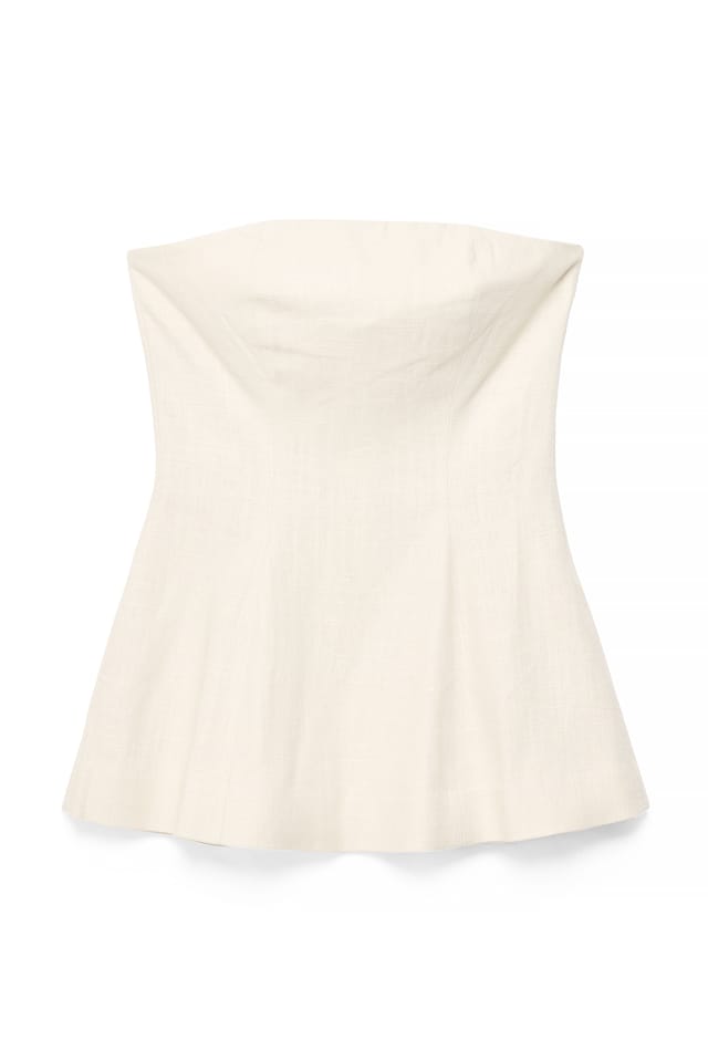 Beige Bandeau-topp i linneblandning