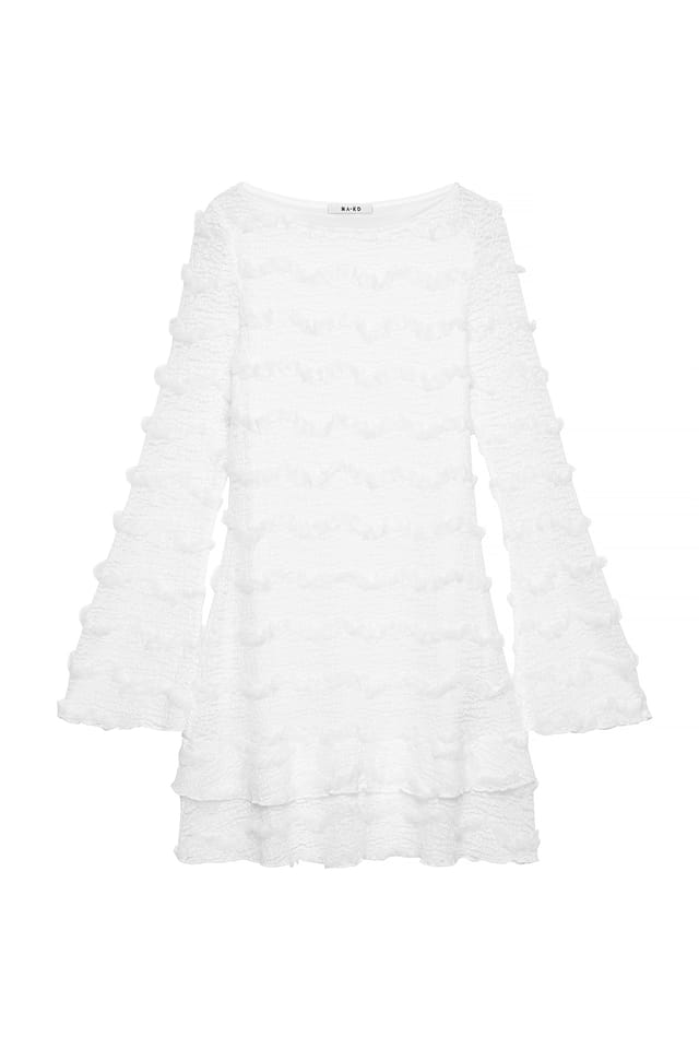 Offwhite Långärmad miniklänning med volang
