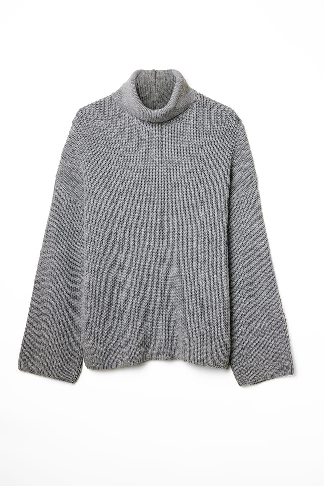 Grey Langer Rollkragen-Strickpullover
