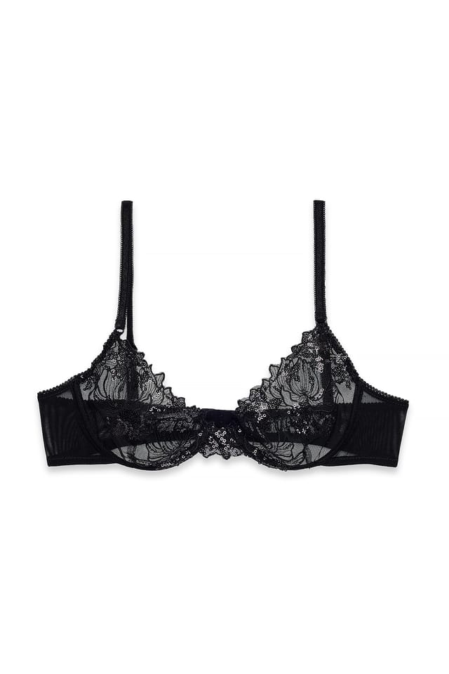 Black Low Plunge Sequin Detail Bra