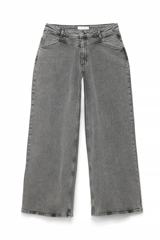 Grey Jeans med sömdetaljer, vida ben och låg midja