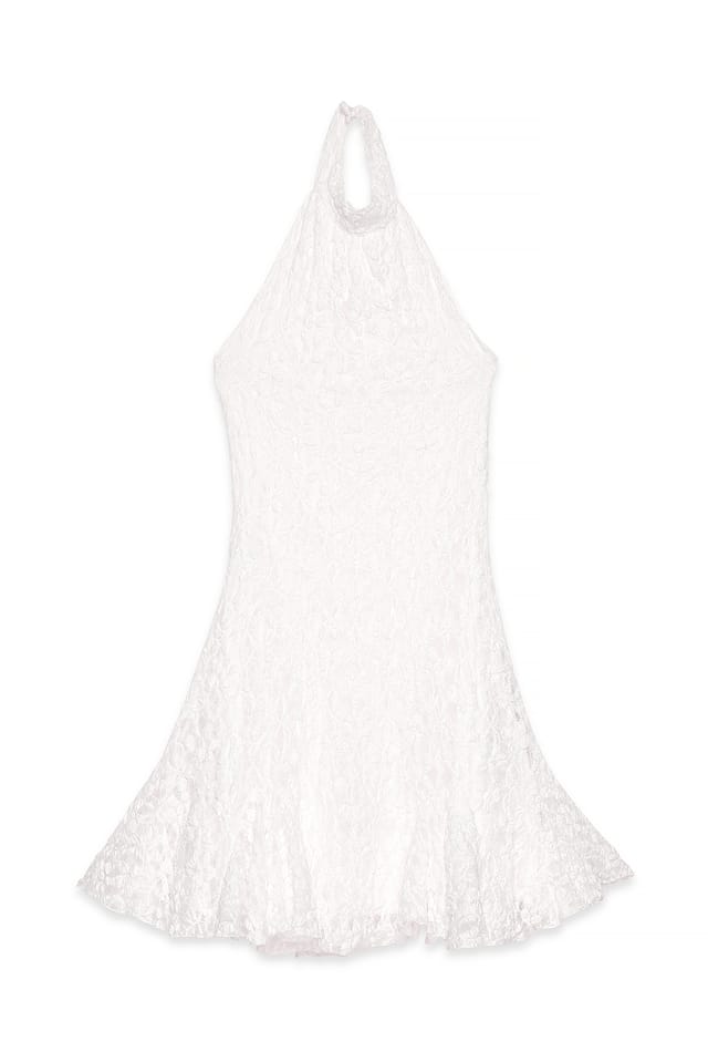White Miniklänning med halterneck och spets