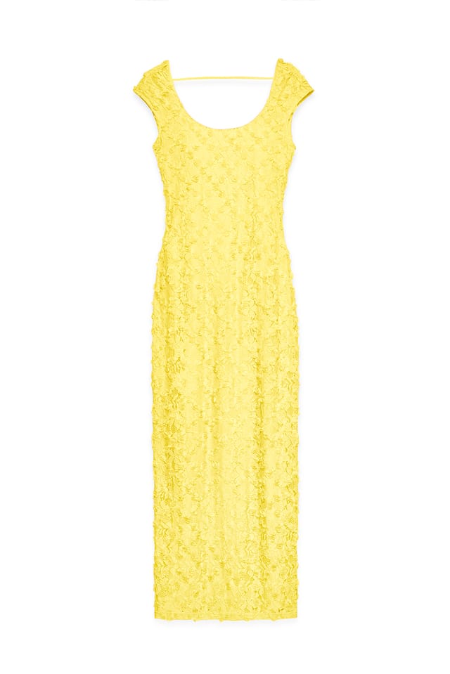 Yellow Open Back Lace Maxi Dress