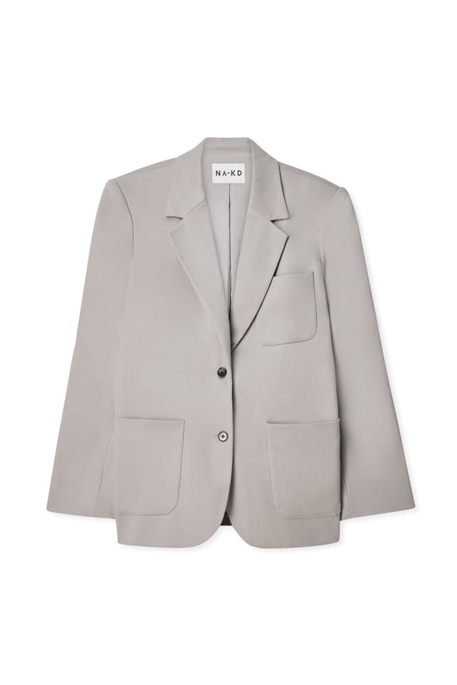 Grey Oversized Blazer with Patch Pockets