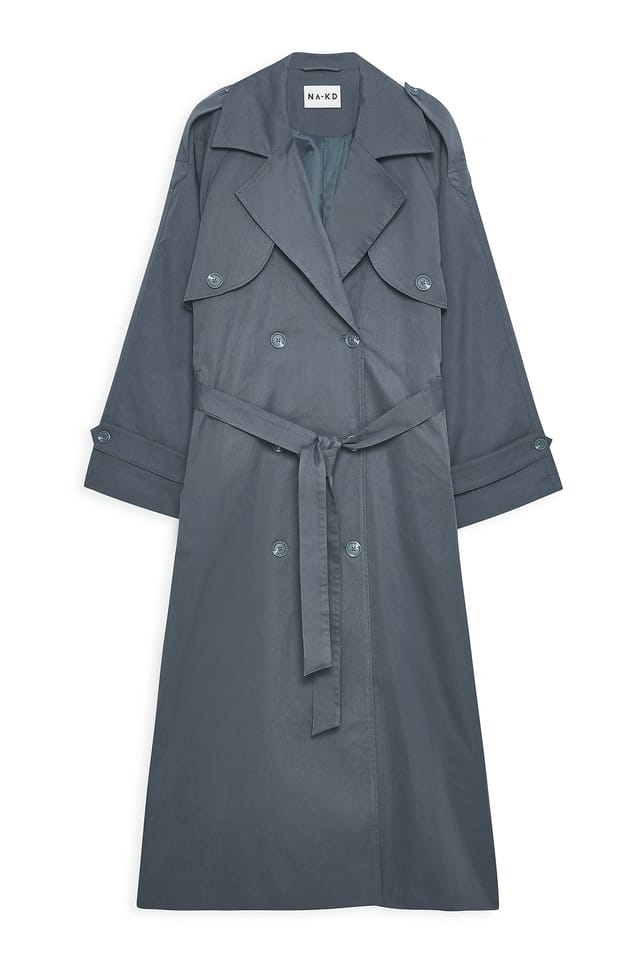 Steel Blue Oversized Long Trenchcoat