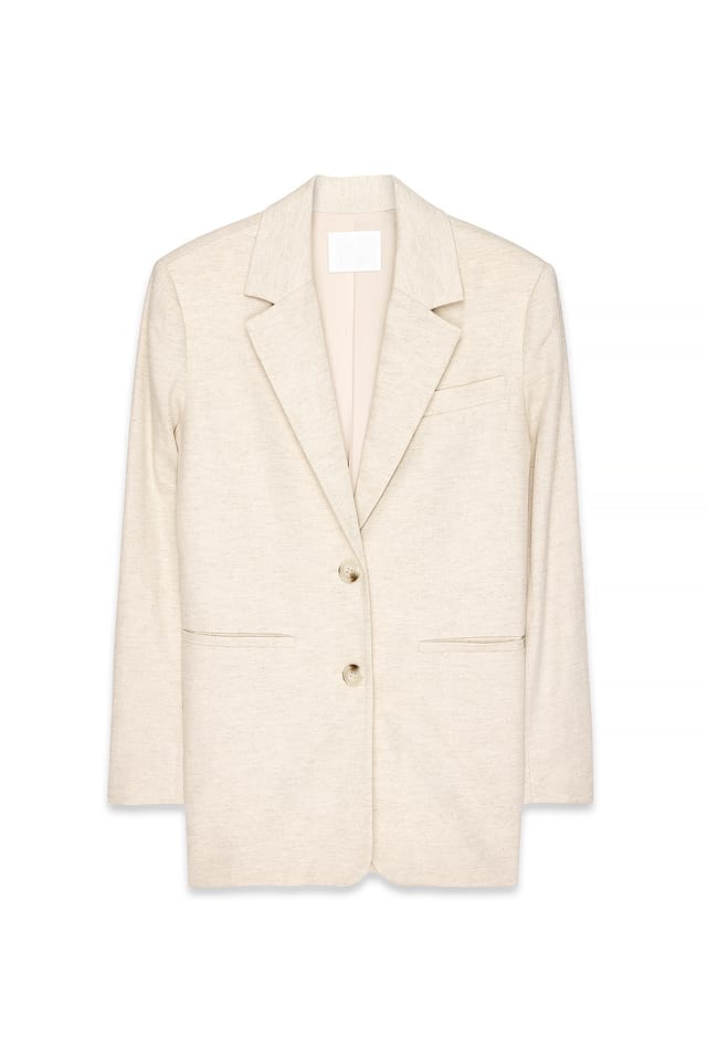 Beige Oversized Tailored Linen Blazer