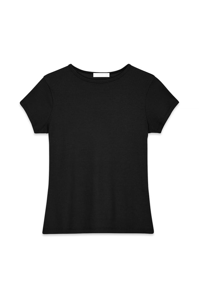 Black Kurzarm-Ripp-T-Shirt