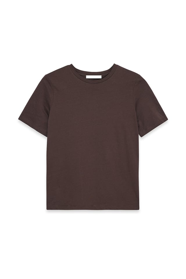 Dark Brown T-shirt i bomull med rund hals